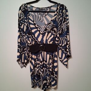 G.T.B. Black and Navy Patterned Dress Y2K Babydoll No Size Tag Measure to be L